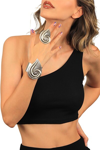 LABALABA Kadın Antik Gümüş Kaplama Ayarlanabilir Geniş Band Su Damlası Modeli...