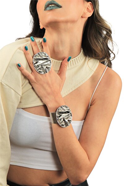 LABALABA Kadın Antik Gümüş Kaplama Ayarlanabilir Geniş Band Kabartma Dokulu B...