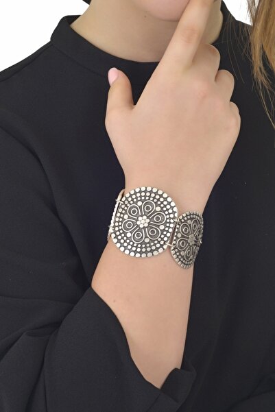 LABALABA Kadın Antik Gümüş Kaplama Zincirli Bohem Bileklik