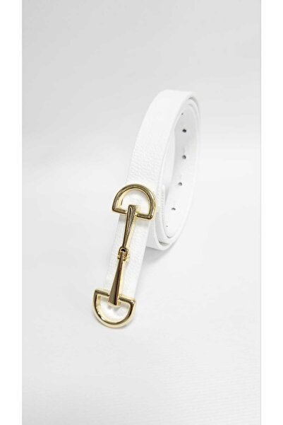 Kemerix White Thin Belt - Women's, Reversible, Gold Buckle