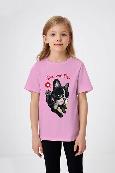 ADABEBEK Give me Five Written Puppy Λεπτομερές T-Shirt για κορίτσια