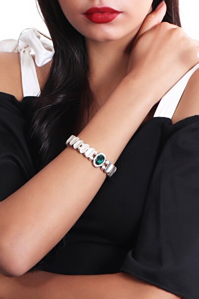 LABALABA Kadın Antik Gümüş Kaplama Deri Kordonlu Yeşil Doğaltaş Detaylı Firuze Bileklik