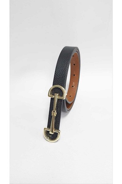 Kemerix Black-Tan dámský tenký pásek - oboustranná a zlatá přezka