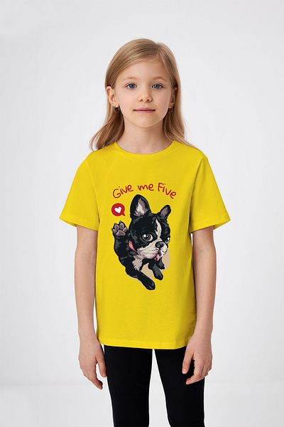 ADABEBEK Give Me Five Written Puppy Detailed Girl's T-Shirt