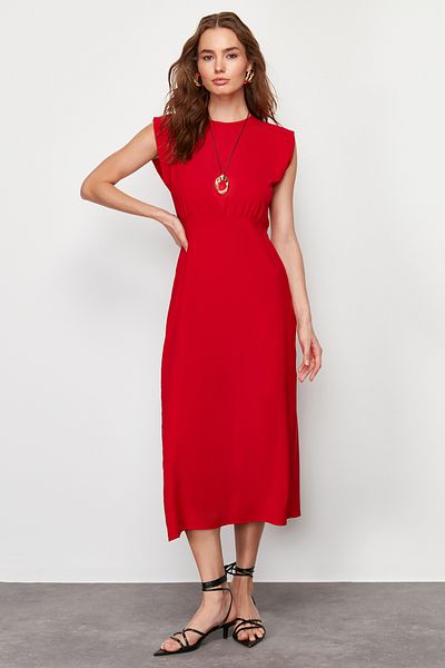Trendyol Collection Piros A-vonalú, ujjatlan, ujjatlan Aerobin Midi szőtt ruha TWOSS24EL00601