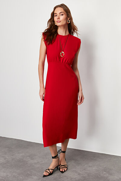 Trendyol Collection Piros A-vonalú, ujjatlan, ujjatlan Aerobin Midi szőtt ruha TWOSS24EL00601