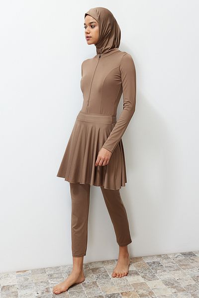Trendyol Modest Пляжний купальник з 3 частин Camel повністю закритий TCTSS24CF00006