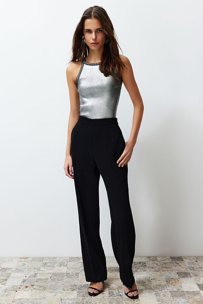 Trendyol Collection Základní pletená halenka s potištěnou stříbrnou fólií TWOSS24BZ00512