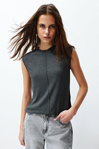 Trendyol Collection Anthracite Viscose/Soft Fabric Fitted/Flexible Knitted Blouse TWOSS24BZ00432