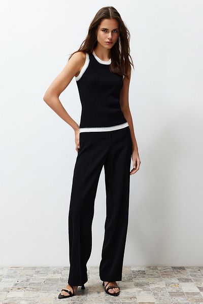 Trendyol Collection Black Striped Glitter Piping Detailed Knitwear Blouse TWOSS24BZ00510