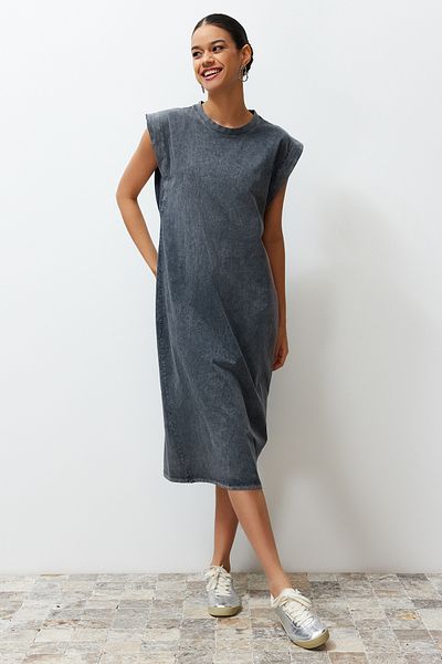 Trendyol Collection Anthrazitfarbenes gerades Strickkleid - TWOSS24EL00126