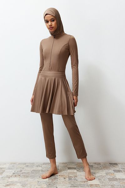 Trendyol Modest Пляжний купальник з 3 частин Camel повністю закритий TCTSS24CF00006