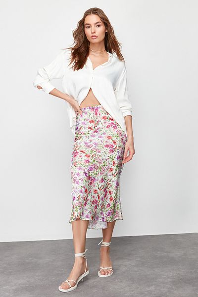 Trendyol Collection Multicolored Floral Patterned Satin Maxi Length Woven Skirt TWOSS24ET00113