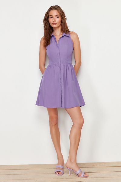 Trendyol Collection Rochie cămașă mini țesută cu deschidere în talie mov TWOSS24EL00535