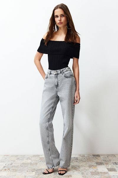 Trendyol Collection Bluză neagră premium din fire/fir special Carmen guler tricot TWOSS24BZ00511