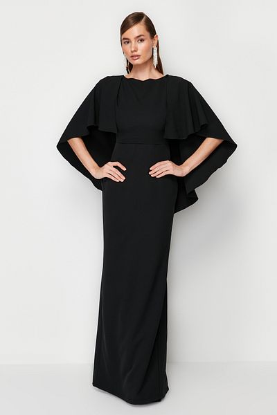Trendyol Collection Μαύρο μανίκι Λεπτομερές υφασμένο βραδινό φόρεμα TPRSS24AE00032