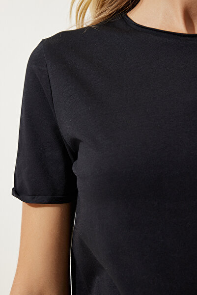 Happiness İstanbul Dámské černo-bílé pletené tričko s výstřihem 2 Pack Basic UB00238