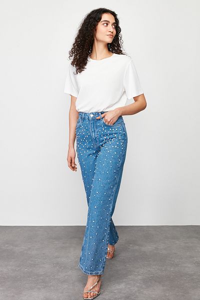 Trendyol Collection Modré drahokamy Džíny Twoss s vysokým pasem a širokými nohama24Je00225