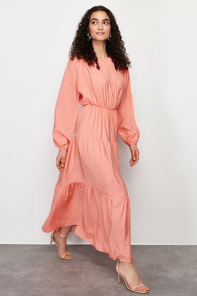 Trendyol Modest Φόρεμα με ροδακινί μπαλόνι υφαντό TCTSS24EB00165