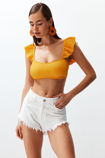 Trendyol Collection White Denim Tassel Džínové šortky Tbess24Sr00005