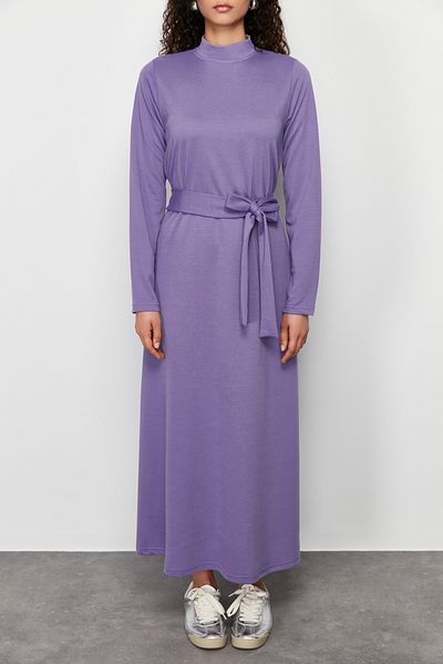 Trendyol Modest Állványgallér, lila kötött ruha - öves, TCTSS24EB00122