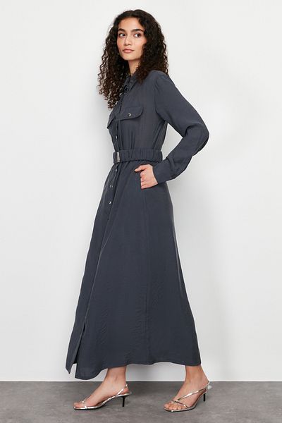 Trendyol Modest Antracit gombos modális ingruha TCTSS24EB00152