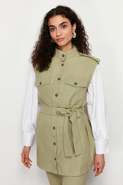 Trendyol Modest Khaki Safari Gabardine Vest and Trousers Set - TCTSS24US00034