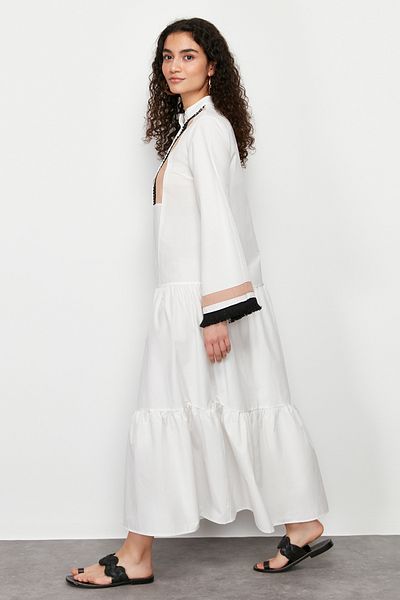 Trendyol Modest Ecru Embroidery and Tassel Detailed Woven Dress TCTSS24EB00134