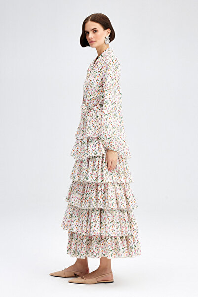 TOUCHE PRİVE ROMANTIC FLOWER PATTERNED FLAT DETAIL DRESS