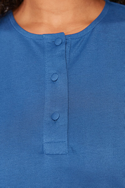 Trendyol Curve Navy Blue Crew Neck Knitted Pajamas Set TBBSS24AI00011