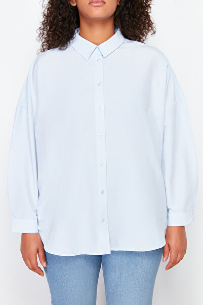 Trendyol Curve Oversize modrá tkaná košile - TBBSS24AX00012