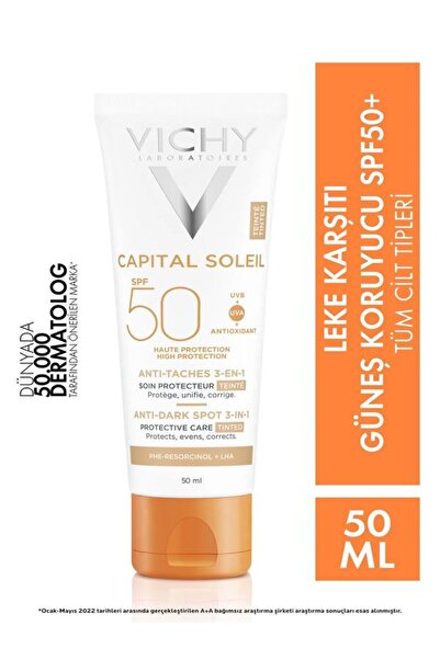 Vichy CAPITAL SOLEIL Çok Yüksek Korumalı Leke Karşıtı Yüz Kremi - SPF 50+ (UVA+UVB)-50 ML