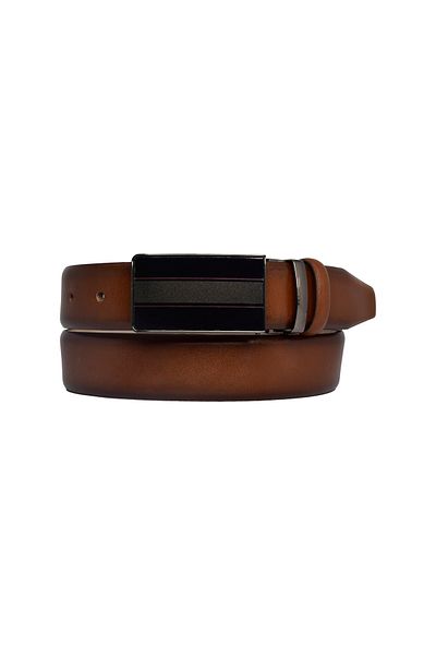 GoDeri Genuine Leather Clamshell Buckle Brown Classic Fabric Trouser Belt 3.5 Cm_black2_tosado_straight