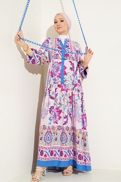 Bigdart 2423 Authentisches gemustertes Kleid - Helles Lila