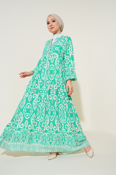 Bigdart 2423 Authentic Patterned Dress - C.Green