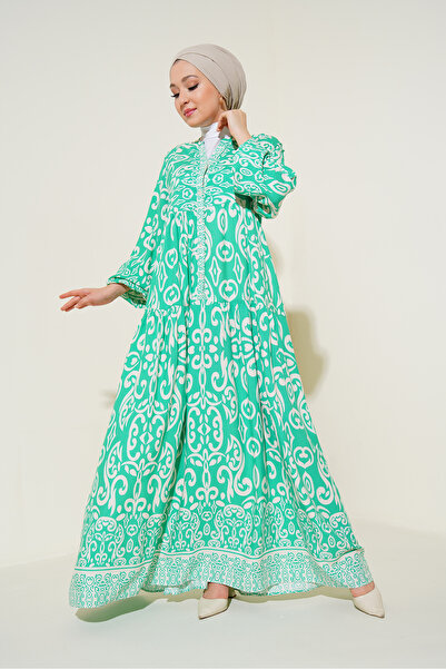 Bigdart 2423 Authentic Patterned Dress - C.Green