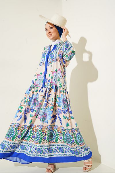 Bigdart 2423 Authentisches gemustertes Kleid - Dunkelblau