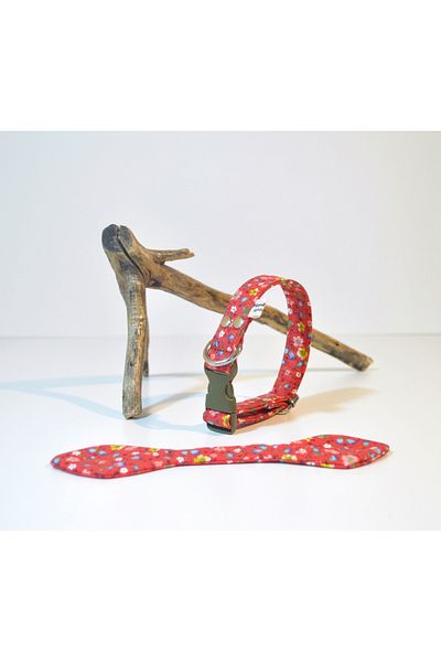 minart design Red Tiny Colorful Floral Bow Detailed Small Breed Neck Collar, Cat Collar