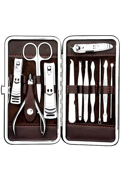 Ahlat Store 12-Piece Professional Manicure-Pedicure Nail Care Set with Leather Bag Tweezers Rasp, Cleaning Set