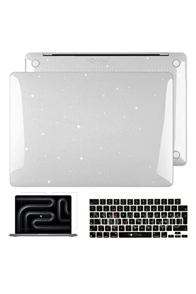 NovStrap حافظة فضية + حافظة لوحة مفاتيح سوداء + فيلم متوافق مع Apple Macbook Pro 16 بوصة M3/ Pro/Max A2991