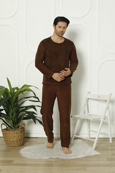 FAMES PİJAMA Men's Fleece Pajama Set - Winter Brown