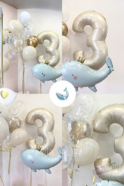 PARTİAVM مجموعة بالونات مطرزة باللون الكريمي على شكل الحوت اللطيف مع خيارات ا...