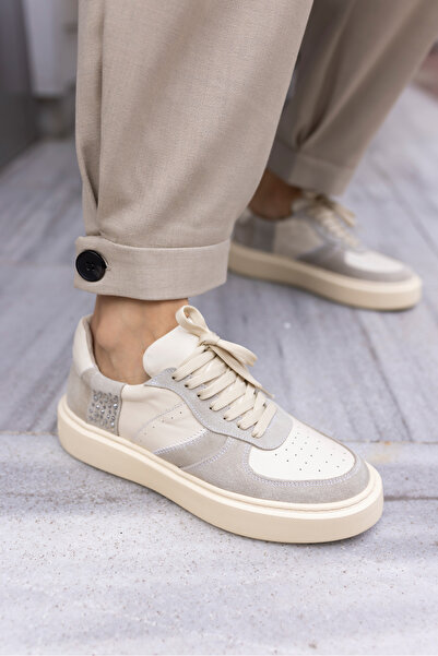 ANGELİNA JONES TENIS DE PIELE DE DAMA ZERO BEJ PIELE VERABILĂ CU DETALIU DE P...