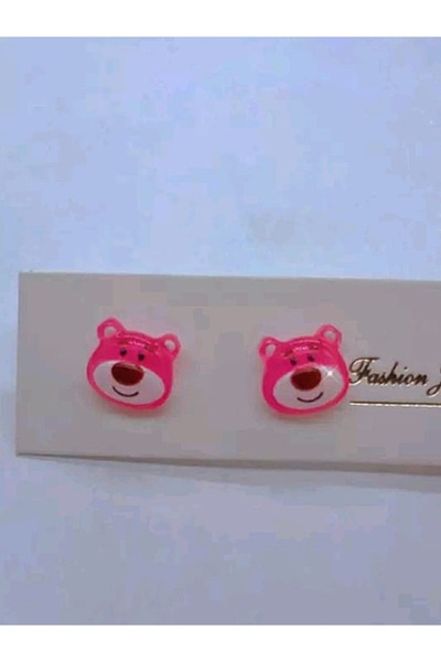 Shisa For Kids Pembe Ayı 925 Ayar Gümüş Saplama Küpe, Karikatür Şeklinde(36)