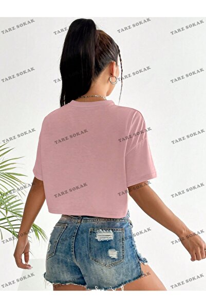 Adrift Crop CKOD-232913 Στολή με γραφικά σχέδια και σλόγκαν, με ανοιχτό ώμο και κοντό στυλ