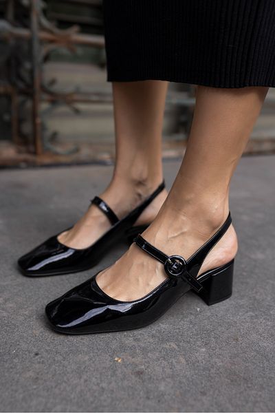 ANGELİNA JONES MARYO WOMEN'S BLACK Patent Leather Heeled MARY JANE STYLE SHOES