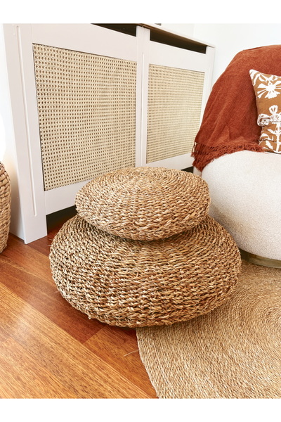 KaiHome Yuvarlak Hasır Puf/Minder %100 El İşçiliği