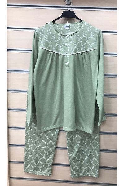 Nena LARGE SIZE ROBALI BUTTONED COLLAR THERMAL FABRIC WOMEN'S LONG SLEEVE PAJAMAS SET 14606