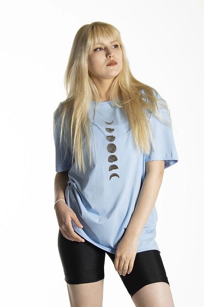 Evomind 1 μπλουζάκι σε αγορές 5 και άνω στο καλάθι - Unisex μπλουζάκι με τυπωμένο μπλε μπλουζάκι με τις φάσεις του φεγγαριού στο μπροστινό μέρος