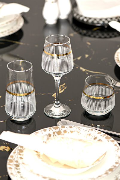 P H Panayır Home طقم أكواب مياه للمشروبات الغازية مكون من 18 قطعة باللون الذه...